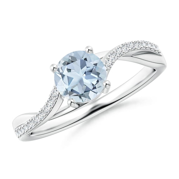 ANGARA Natural Solitaire Aquamarine Twisted Split Shank Engagement Ring in 14K White Gold for Women (Size-6mm) | March Birthstone, Anniversary, Jewelry Gift for Women | Natural Aquamarine Ring