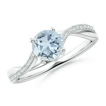ANGARA Natural Solitaire Aquamarine Twisted Split Shank Engagement Ring in 14K White Gold for Women (Size-6mm) | March Birthstone, Anniversary, Jewelry Gift for Women | Natural Aquamarine Ring
