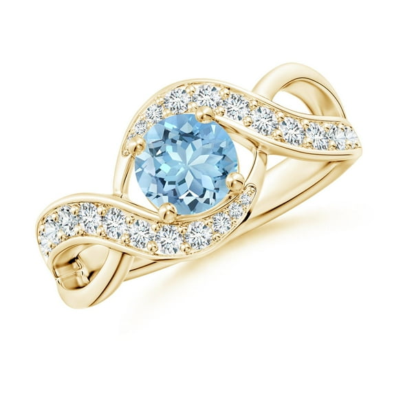 ANGARA Natural Solitaire Round Aquamarine Infinity Promise Ring in 14K Yellow Gold for Women (Size-6mm) | March Birthstone, Birthday, Anniversary, Jewelry Gift for Women | Natural Aquamarine Ring