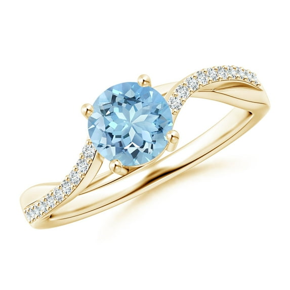 ANGARA Natural Solitaire Aquamarine Twisted Split Shank Engagement Ring in 14K Yellow Gold for Women (Size-6mm) | March Birthstone, Anniversary, Jewelry Gift for Women | Natural Aquamarine Ring