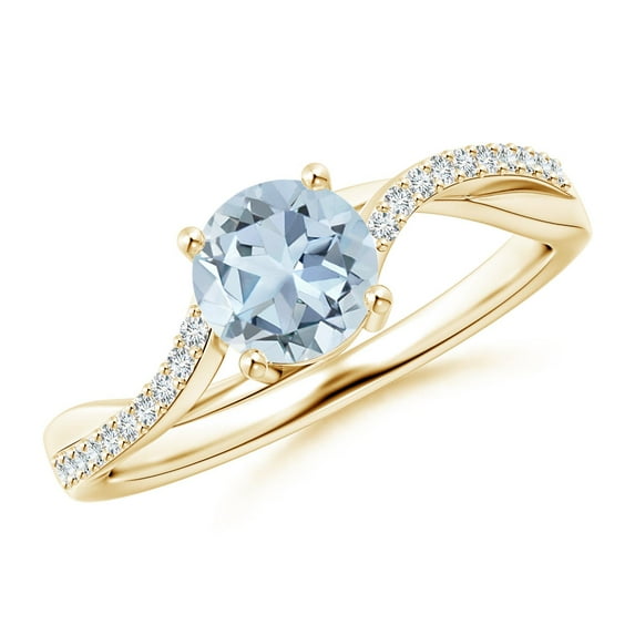 ANGARA Natural Solitaire Aquamarine Twisted Split Shank Engagement Ring in 14K Yellow Gold for Women (Size-6mm) | March Birthstone, Anniversary, Jewelry Gift for Women | Natural Aquamarine Ring