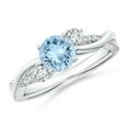 thumbnail image 1 of Angara Natural 0.72 Ct. Aquamarine with Diamond Side Stone Ring in 14K White Gold for Women (Ring Size: 3), 1 of 10