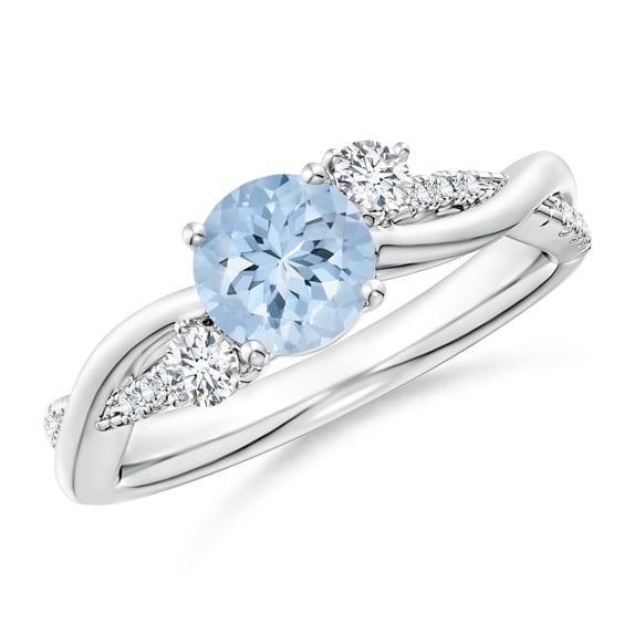ANGARA Natural Nature Inspired Aquamarine & Diamond Twisted Vine Ring in 14K White Gold for Women (Size-6mm) | March Birthstone, Anniversary, Jewelry Gift for Women | Natural Aquamarine Ring