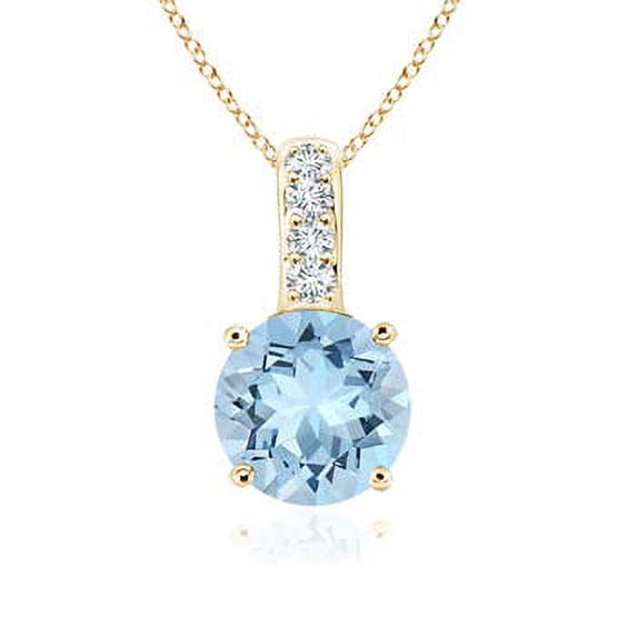 ANGARA Natural Solitaire Round Aquamarine Pendant with Diamond Bale in 14K Yellow Gold for Women (Size-6mm) | March Birthstone, Anniversary, Jewelry Gift for Women | Natural Aquamarine Necklace