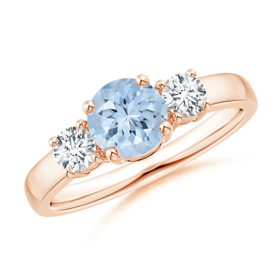 ANGARA Natural Classic Aquamarine and Diamond Three Stone Engagement Ring in 14K Rose Gold for Women (Size-6mm) | March Birthstone, Anniversary, Jewelry Gift for Women | Natural Aquamarine Ring