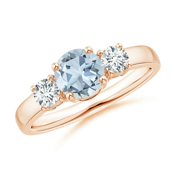 ANGARA Natural Classic Aquamarine and Diamond Three Stone Engagement Ring in 14K Rose Gold for Women (Size-6mm) | March Birthstone, Anniversary, Jewelry Gift for Women | Natural Aquamarine Ring