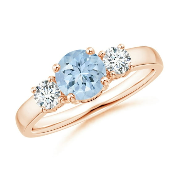 ANGARA Natural Classic Aquamarine and Diamond Three Stone Engagement Ring in 14K Rose Gold for Women (Size-6mm) | March Birthstone, Anniversary, Jewelry Gift for Women | Natural Aquamarine Ring