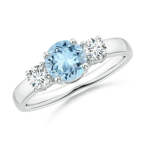 ANGARA Natural Classic Aquamarine and Diamond Three Stone Engagement Ring in 14K White Gold for Women (Size-6mm) | March Birthstone, Anniversary, Jewelry Gift for Women | Natural Aquamarine Ring