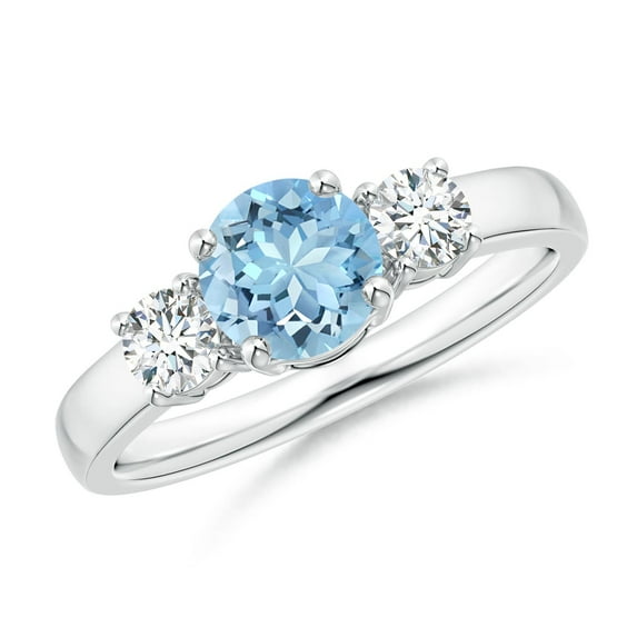 ANGARA Natural Classic Aquamarine and Diamond Three Stone Engagement Ring in 14K White Gold for Women (Size-6mm) | March Birthstone, Anniversary, Jewelry Gift for Women | Natural Aquamarine Ring