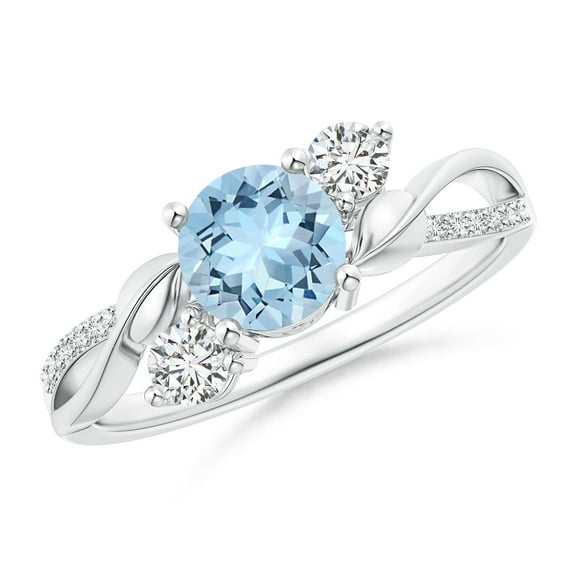 ANGARA Natural Aquamarine and Diamond Twisted Vine Engagement Ring in 14K White Gold for Women (Size-6mm) | March Birthstone, Birthday, Anniversary, Jewelry Gift for Women | Natural Aquamarine Ring