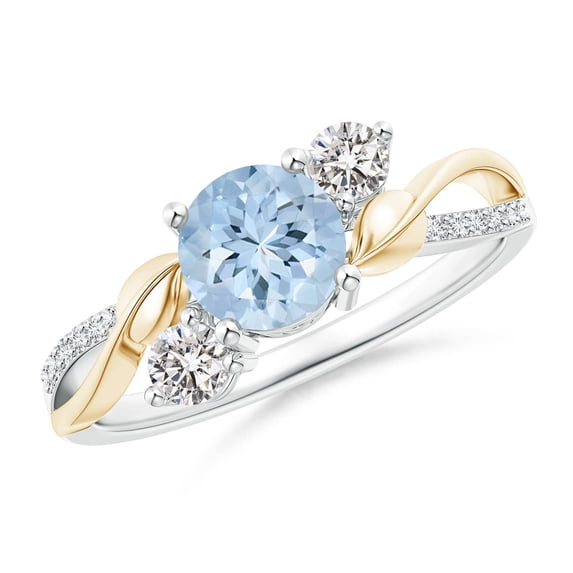 ANGARA Natural Aquamarine and Diamond Twisted Vine Engagement Ring in 14K White & Yellow Gold for Women (Size-6mm) | March Birthstone, Anniversary, Jewelry Gift for Women | Natural Aquamarine Ring