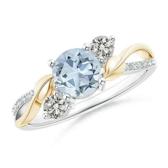 ANGARA Natural Aquamarine and Diamond Twisted Vine Engagement Ring in 14K White & Yellow Gold for Women (Size-6mm) | March Birthstone, Anniversary, Jewelry Gift for Women | Natural Aquamarine Ring