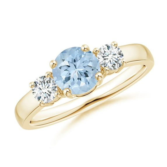 ANGARA Natural Classic Aquamarine and Diamond Three Stone Engagement Ring in 14K Yellow Gold for Women (Size-6mm) | March Birthstone, Anniversary, Jewelry Gift for Women | Natural Aquamarine Ring