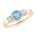 thumbnail image 1 of ANGARA Natural Classic Aquamarine and Diamond Three Stone Engagement Ring in 14K Yellow Gold for Women (Size-6mm) | March Birthstone, Anniversary, Jewelry Gift for Women | Natural Aquamarine Ring, 1 of 12