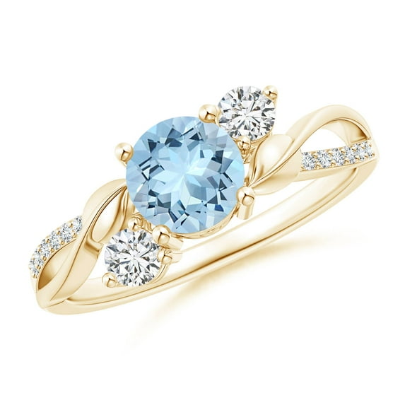 ANGARA Natural Aquamarine and Diamond Twisted Vine Engagement Ring in 14K Yellow Gold for Women (Size-6mm) | March Birthstone, Birthday, Anniversary, Jewelry Gift for Women | Natural Aquamarine Ring