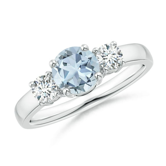 ANGARA Natural Classic Aquamarine and Diamond Three Stone Engagement Ring in 925 Sterling Silver for Women (Size-6mm) | March Birthstone, Anniversary, Jewelry Gift for Women | Natural Aquamarine Ring