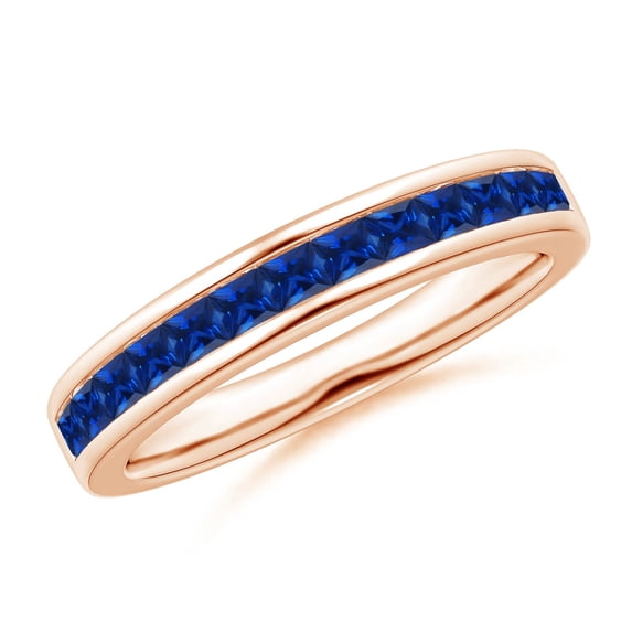 ANGARA Natural Channel Set Square Sapphire Half Eternity Ring in 14K Rose Gold for Women (Size-2mm) | September Birthstone, Birthday, Anniversary, Jewelry Gift for Women | Natural Blue Sapphire Ring