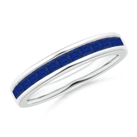 ANGARA Natural Channel Set Square Sapphire Half Eternity Ring in 14K White Gold for Women (Size-2mm) | September Birthstone, Birthday, Anniversary, Jewelry Gift for Women | Natural Blue Sapphire Ring