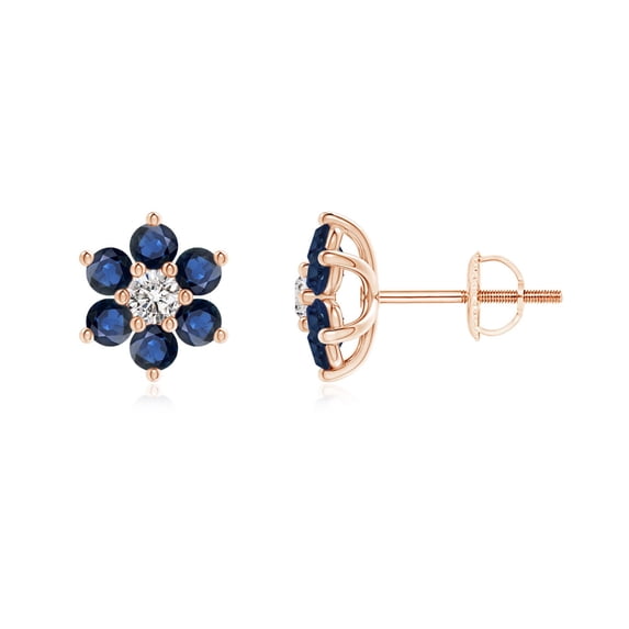 ANGARA Natural Six Petal Diamond and Sapphire Flower Stud Earrings in 14K Rose Gold for Women (Size-2.2mm) | September Birthstone, Anniversary, Jewelry Gift for Women | Natural Blue Sapphire Earrings