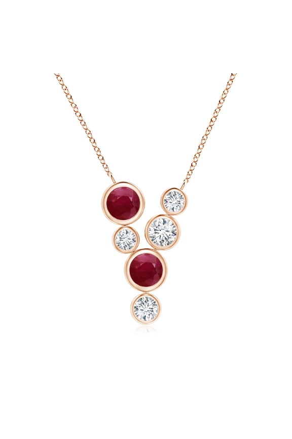 Natural Bezel-Set Scattered Ruby and Diamond Necklace in 14K Rose Gold for Women (Size-4.2mm) | July Birthstone, Birthday, Anniversary, Jewelry Gift for Women | Natural Ruby Necklace