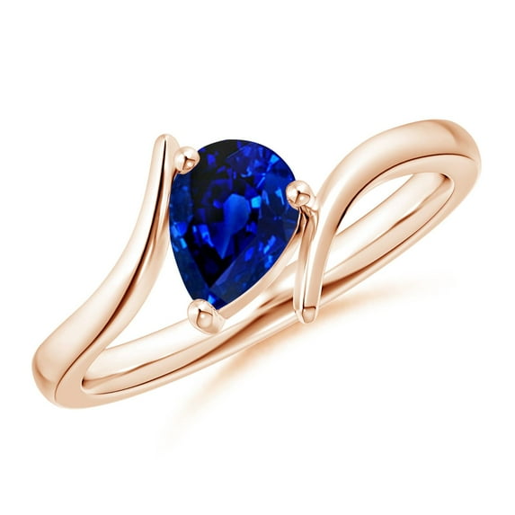 ANGARA Natural Bypass Pear-Shaped Blue Sapphire Ring in 14K Rose Gold for Women (Size-7x5mm) | September Birthstone, Birthday, Anniversary, Jewelry Gift for Women | Natural Blue Sapphire Ring