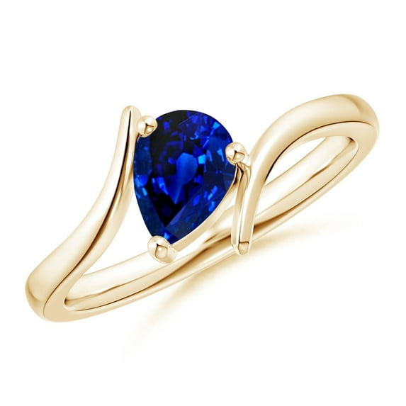 ANGARA Natural Bypass Pear-Shaped Blue Sapphire Ring in 14K Yellow Gold for Women (Size-7x5mm) | September Birthstone, Birthday, Anniversary, Jewelry Gift for Women | Natural Blue Sapphire Ring