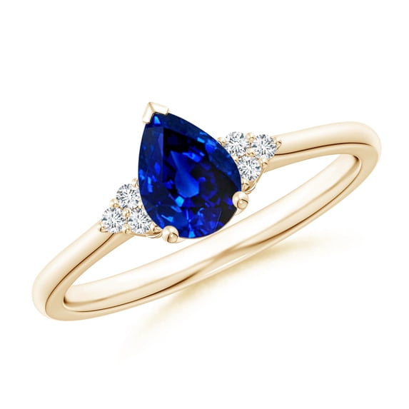 ANGARA Natural Pear Sapphire Solitaire Ring with Trio Diamond Accents in 14K Yellow Gold for Women (Size-7x5mm) | September Birthstone, Anniversary, Jewelry Gift for Women | Natural Sapphire Ring
