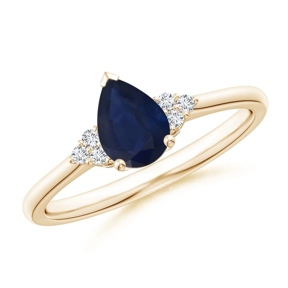 ANGARA Natural Pear Sapphire Solitaire Ring with Trio Diamond Accents in 14K Yellow Gold for Women (Size-7x5mm) | September Birthstone, Anniversary, Jewelry Gift for Women | Natural Sapphire Ring