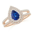 thumbnail image 1 of ANGARA Natural Split Shank Pear Sapphire and Diamond Double Halo Ring in 14K Rose Gold for Women (Size-7x5mm) | September Birthstone, Anniversary, Jewelry Gift for Women | Natural Blue Sapphire Ring, 1 of 8