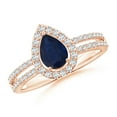 thumbnail image 1 of ANGARA Natural Blue Sapphire and Diamond Halo Split Shank Engagement Ring in 14K Rose Gold for Women (Size-7x5mm) | September Birthstone, Anniversary, Jewelry Gift for Women | Natural Sapphire Ring, 1 of 9