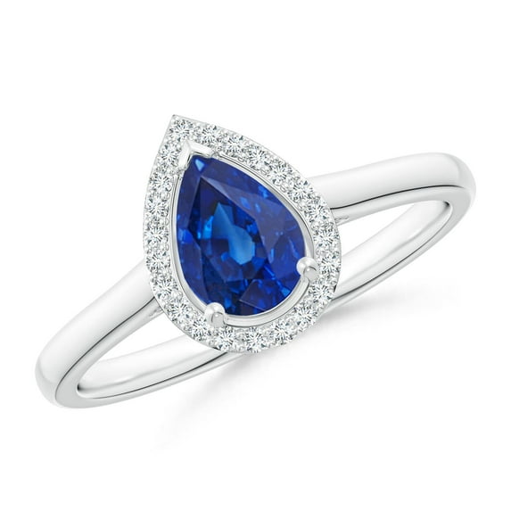Angara Natural 0.75 Ct. Blue Sapphire with Diamond Halo Ring in 14K White Gold for Women (Ring Size: 11.5)