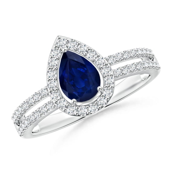 ANGARA Natural Blue Sapphire and Diamond Halo Split Shank Engagement Ring in 14K White Gold for Women (Size-7x5mm) | September Birthstone, Anniversary, Jewelry Gift for Women | Natural Sapphire Ring
