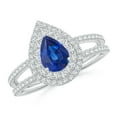 thumbnail image 1 of ANGARA Natural Split Shank Pear Sapphire and Diamond Double Halo Ring in 14K White Gold for Women (Size-7x5mm) | September Birthstone, Anniversary, Jewelry Gift for Women | Natural Blue Sapphire Ring, 1 of 8