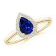 thumbnail image 1 of ANGARA Natural Pear-Shaped Blue Sapphire Halo Engagement Ring in 14K Yellow Gold for Women (Size-7x5mm) | September Birthstone, Anniversary, Jewelry Gift for Women | Natural Blue Sapphire Ring, 1 of 10