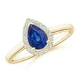 thumbnail image 1 of ANGARA Natural Pear-Shaped Blue Sapphire Halo Engagement Ring in 14K Yellow Gold for Women (Size-7x5mm) | September Birthstone, Anniversary, Jewelry Gift for Women | Natural Blue Sapphire Ring, 1 of 9