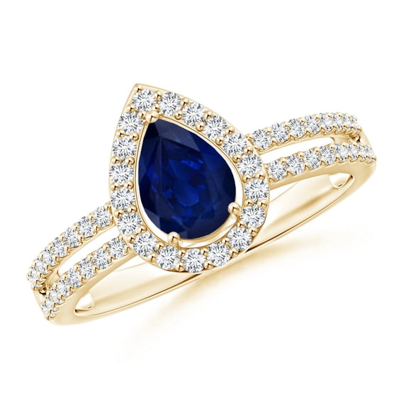 Angara Natural 0.75 Ct. Blue Sapphire with Diamond Halo Ring in 14K Yellow Gold for Women (Ring Size: 3.5)