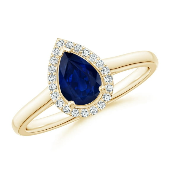 ANGARA Natural Pear-Shaped Blue Sapphire Halo Engagement Ring in 14K Yellow Gold for Women (Size-7x5mm) | September Birthstone, Anniversary, Jewelry Gift for Women | Natural Blue Sapphire Ring
