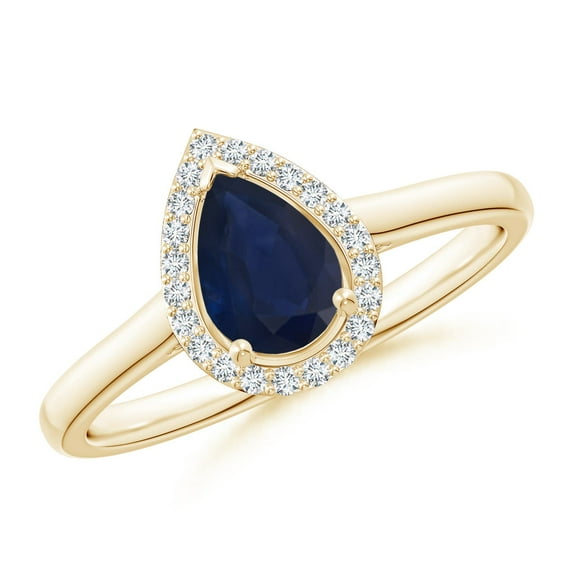 ANGARA Natural Pear-Shaped Blue Sapphire Halo Engagement Ring in 14K Yellow Gold for Women (Size-7x5mm) | September Birthstone, Anniversary, Jewelry Gift for Women | Natural Blue Sapphire Ring