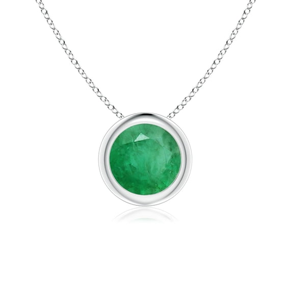 ANGARA Natural Bezel-Set Round Emerald Solitaire Pendant in 14K White Gold for Women (Size-6mm) | May Birthstone, Birthday, Anniversary, Jewelry Gift for Women | Natural Emerald Necklace