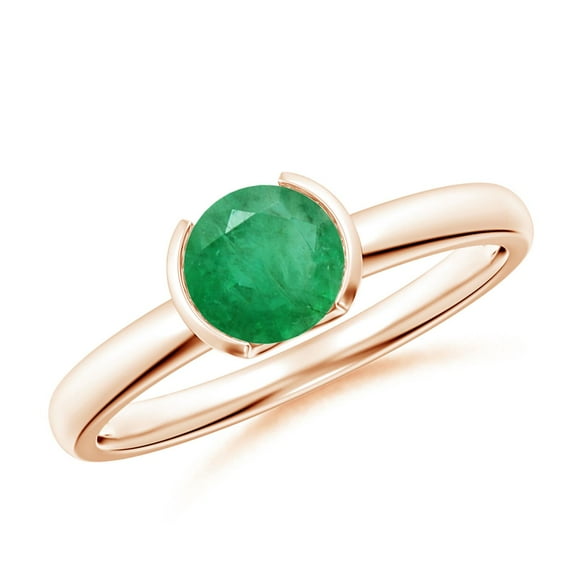 ANGARA Natural Semi Bezel-Set Emerald Solitaire Engagement Ring in 14K Rose Gold for Women (Size-6mm) | May Birthstone, Birthday, Anniversary, Jewelry Gift for Women | Natural Emerald Ring