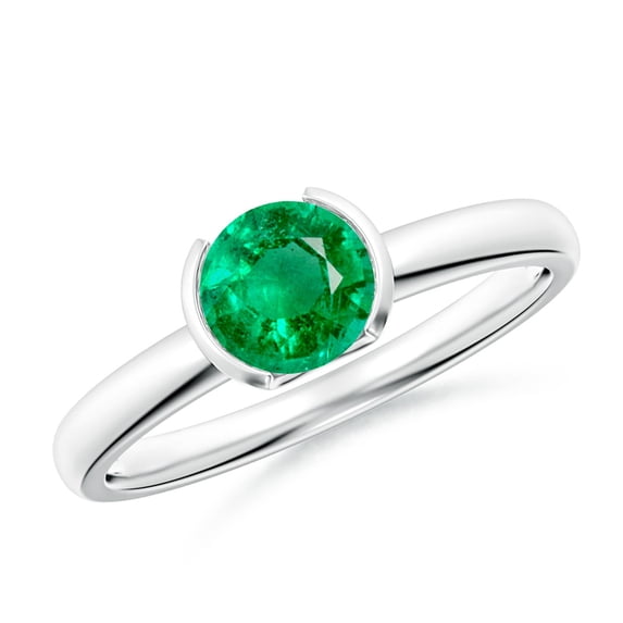 ANGARA Natural Semi Bezel-Set Emerald Solitaire Engagement Ring in 14K White Gold for Women (Size-6mm) | May Birthstone, Birthday, Anniversary, Jewelry Gift for Women | Natural Emerald Ring