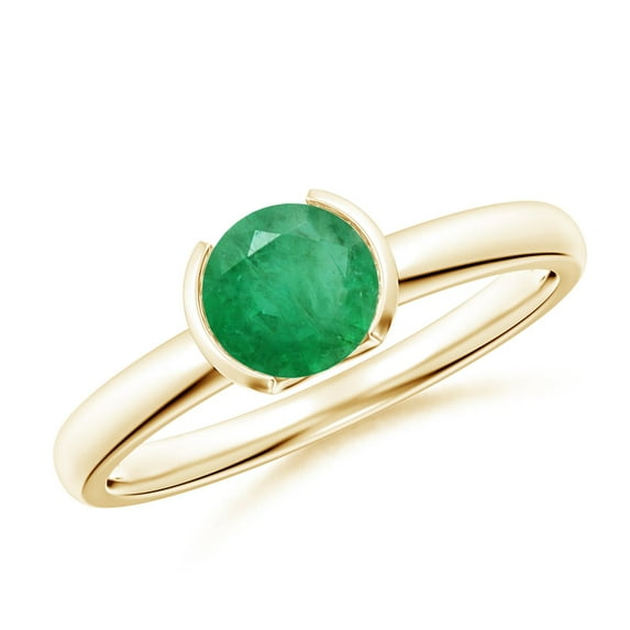 ANGARA Natural Semi Bezel-Set Emerald Solitaire Engagement Ring in 14K Yellow Gold for Women (Size-6mm) | May Birthstone, Birthday, Anniversary, Jewelry Gift for Women | Natural Emerald Ring