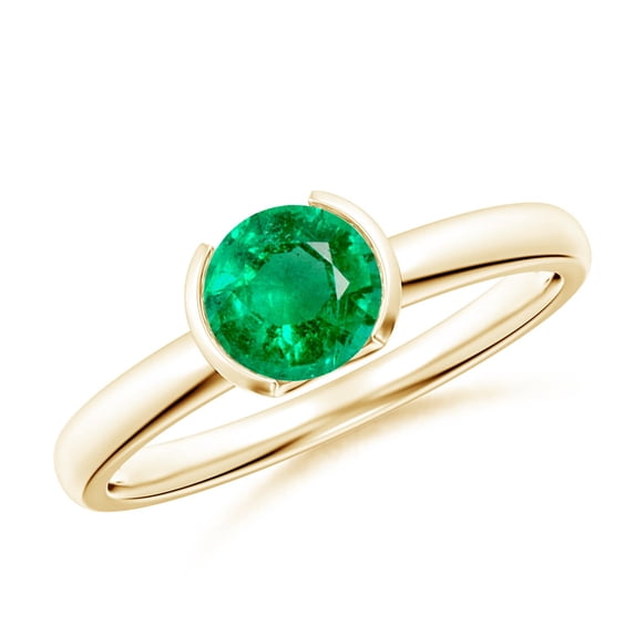 ANGARA Natural Semi Bezel-Set Emerald Solitaire Engagement Ring in 14K Yellow Gold for Women (Size-6mm) | May Birthstone, Birthday, Anniversary, Jewelry Gift for Women | Natural Emerald Ring