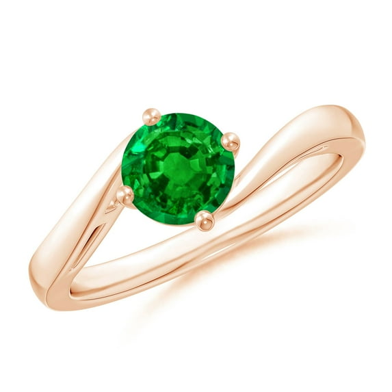 ANGARA Natural Classic Round Emerald Solitaire Bypass Engagement Ring in 14K Rose Gold for Women (Size-6mm) | May Birthstone, Birthday, Anniversary, Jewelry Gift for Women | Natural Emerald Ring