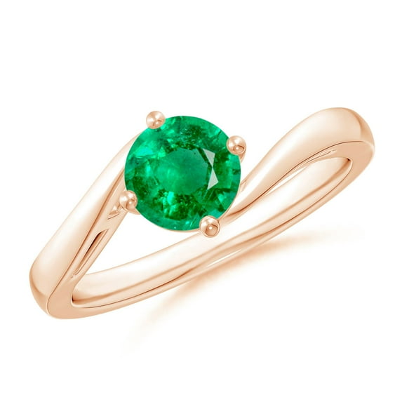 ANGARA Natural Classic Round Emerald Solitaire Bypass Engagement Ring in 14K Rose Gold for Women (Size-6mm) | May Birthstone, Birthday, Anniversary, Jewelry Gift for Women | Natural Emerald Ring