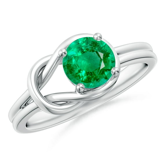 ANGARA Natural Solitaire Emerald Infinity Knot Engagement Ring in 14K White Gold for Women (Size-6mm) | May Birthstone, Birthday, Anniversary, Jewelry Gift for Women | Natural Emerald Ring