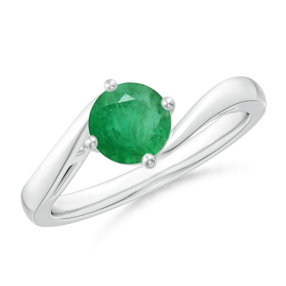 ANGARA Natural Classic Round Emerald Solitaire Bypass Engagement Ring in 14K White Gold for Women (Size-6mm) | May Birthstone, Birthday, Anniversary, Jewelry Gift for Women | Natural Emerald Ring