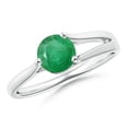 thumbnail image 1 of ANGARA Natural One Sided Split Shank Round Emerald Solitaire Engagement Ring in 14K White Gold for Women (Size-6mm) | May Birthstone, Anniversary, Jewelry Gift for Women | Natural Emerald Ring, 1 of 11