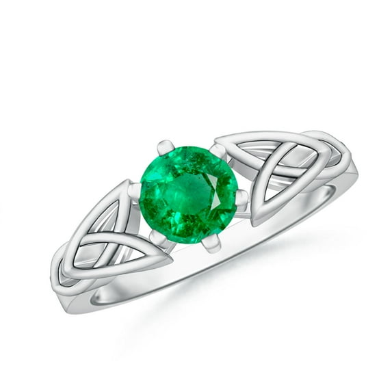 ANGARA Natural Solitaire Round Emerald Celtic Knot Ring in 14K White Gold for Women (Size-6mm) | May Birthstone, Birthday, Anniversary, Jewelry Gift for Women | Natural Emerald Ring