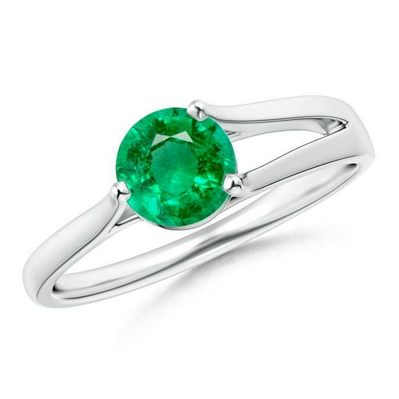 ANGARA Natural One Sided Split Shank Round Emerald Solitaire Engagement Ring in 14K White Gold for Women (Size-6mm) | May Birthstone, Anniversary, Jewelry Gift for Women | Natural Emerald Ring